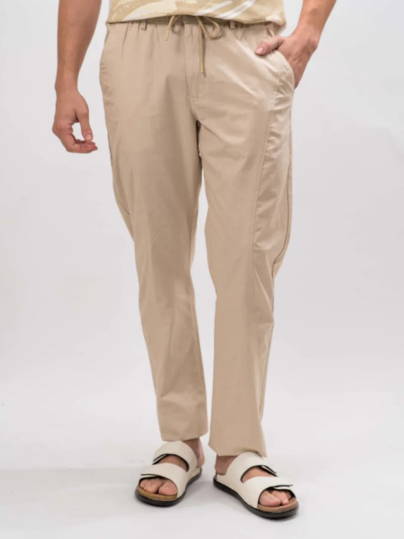 مانياك Maniac Mens Cut and Sew Solid Light Beige Cotton Trackpant
